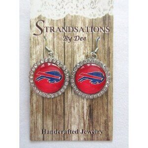 Buffalo Bills Team Logo Dangle Handcrafted Pierced Earrings w/ Stones Brand New